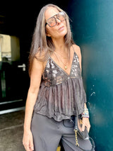 Liza Sequin Camisoles - Black