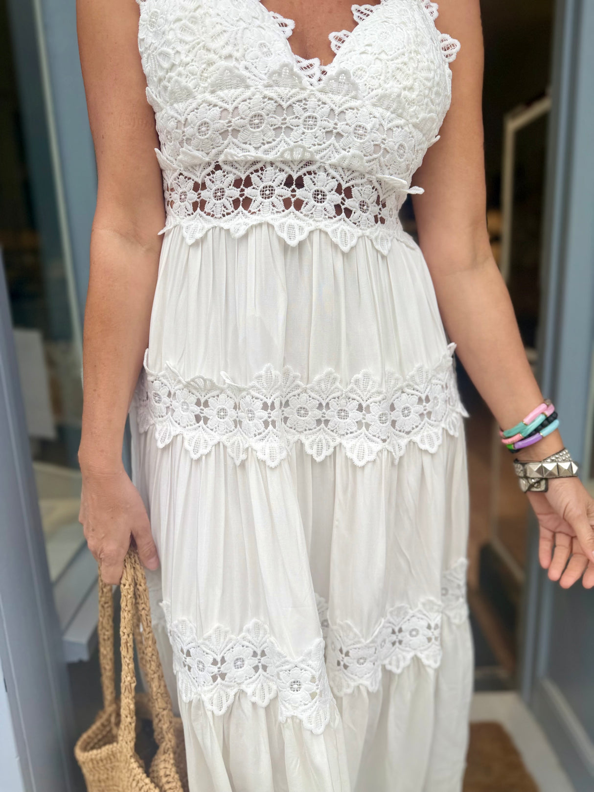 Mira Crochet Strap Dress- White