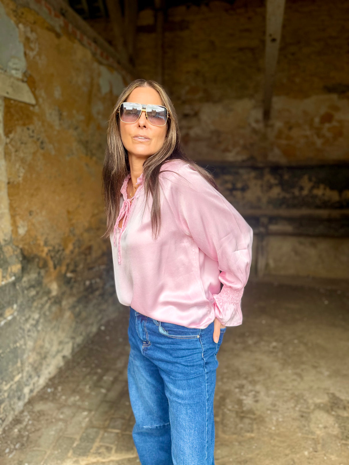 Luca Tie Neck Blouse - Pink