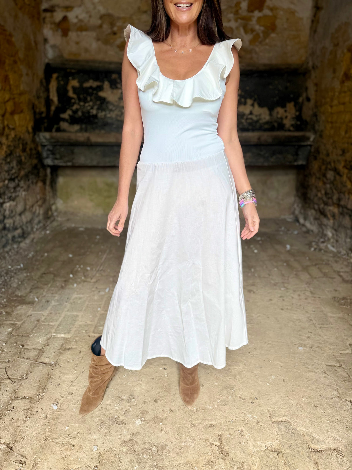 Jenna Ruffle Strap Dress - White