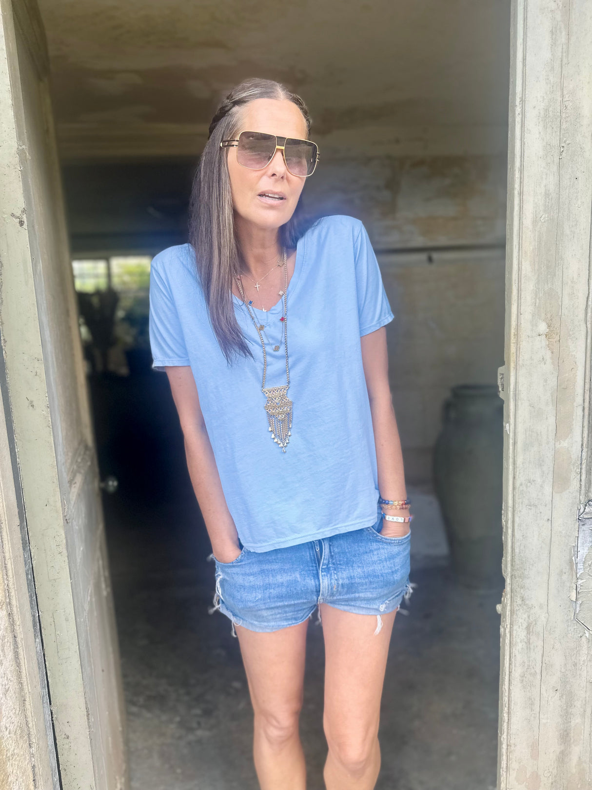 Essential V-Neck Tee - Ice Blue