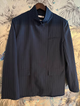 Pinstripe Funnel Neck Blazer - Navy