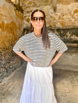 Lara Stripe Cotton Tee - Navy