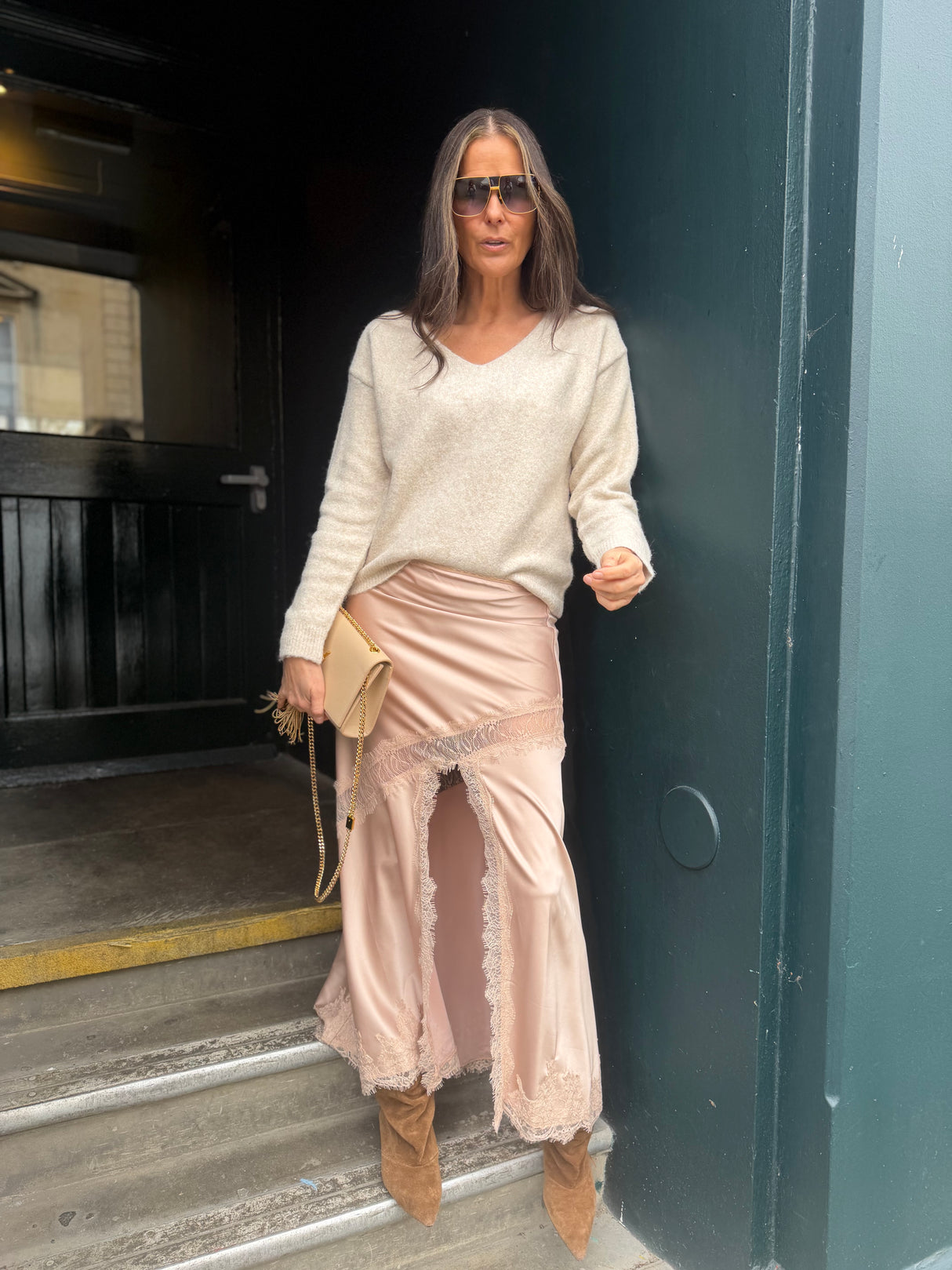 Highland Satin Lace Skirt - Blush