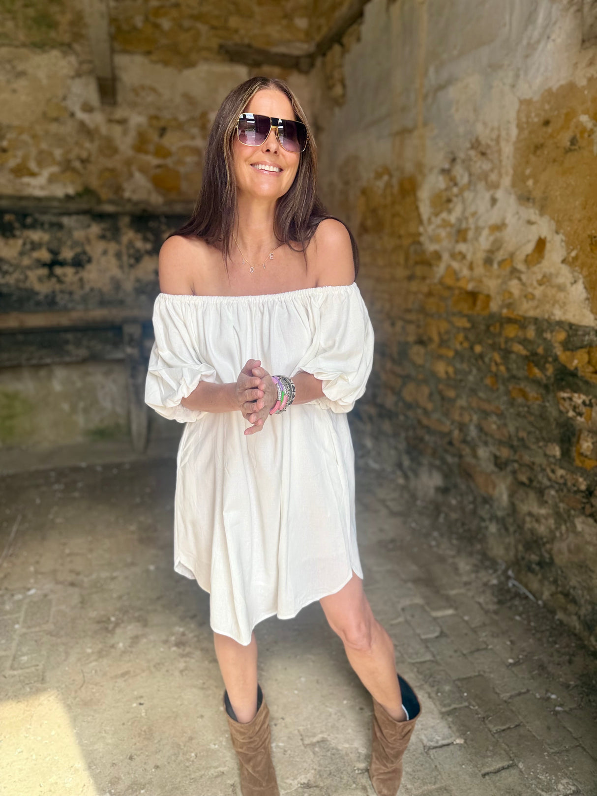 Off The Shoulder Dress- White