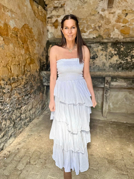 Laurie Ruffle Maxi Dress - White