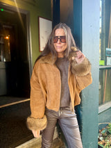 Shauna Faux Suede Bomber - Tan