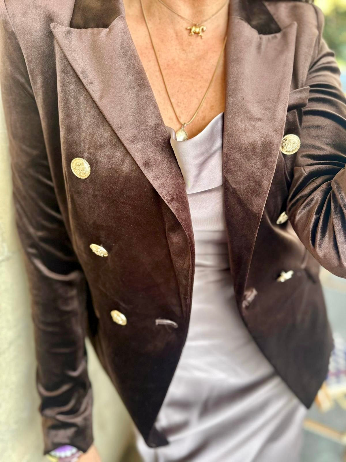 Victoria Velvet Blazer - Chocolate