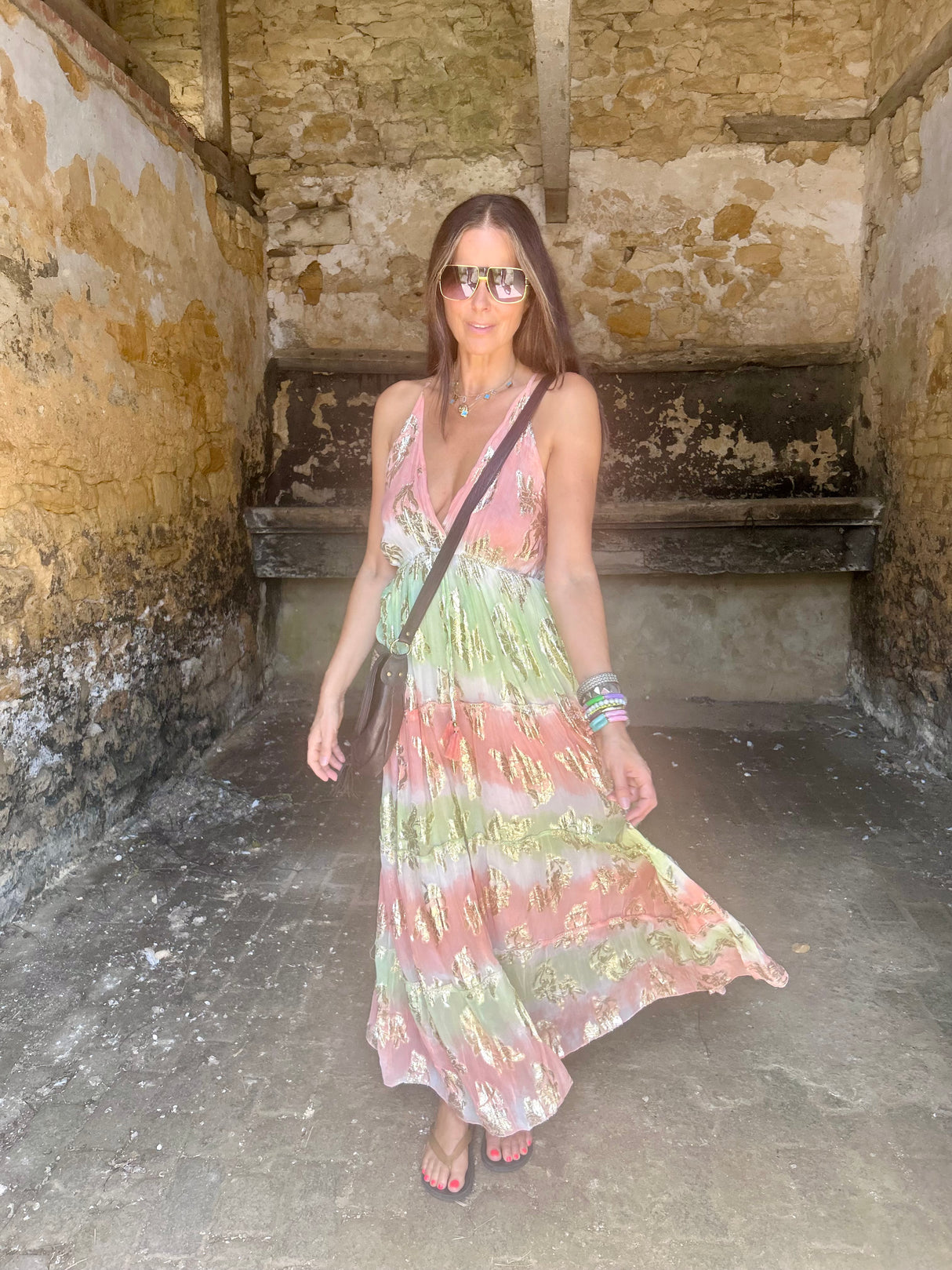 Crystal Metallic Maxi Dress - Orange