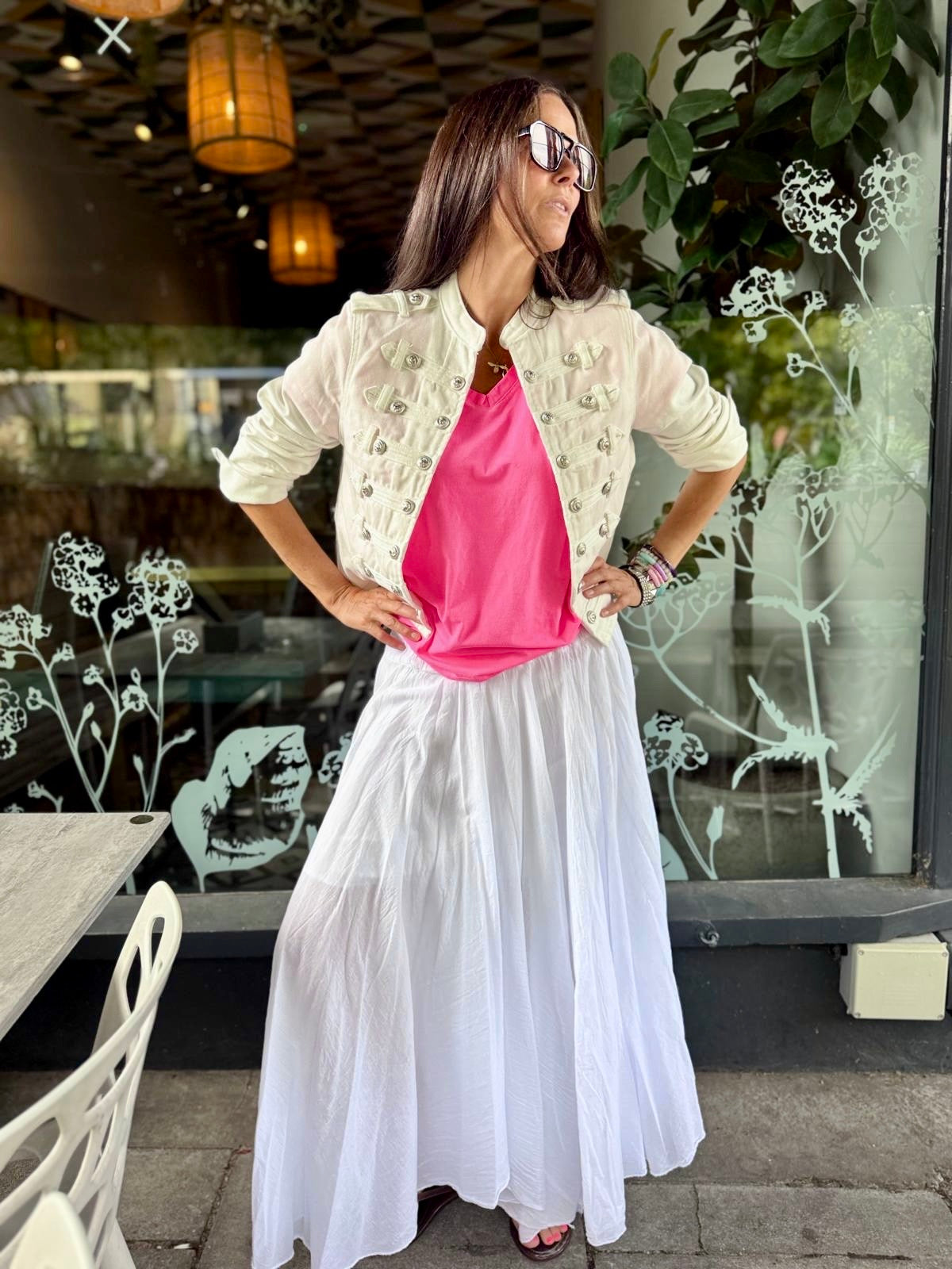 V Neck Tee - Neon Pink