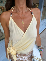 Cora Beaded Halter top - Yellow