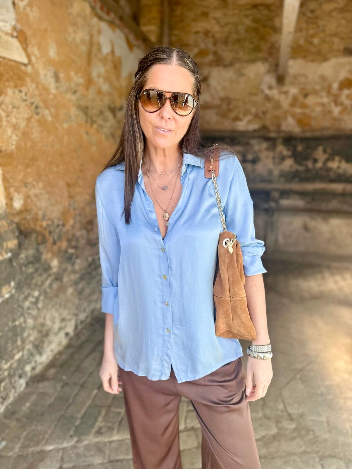 Blusa Ray Silk Blend - Azul claro