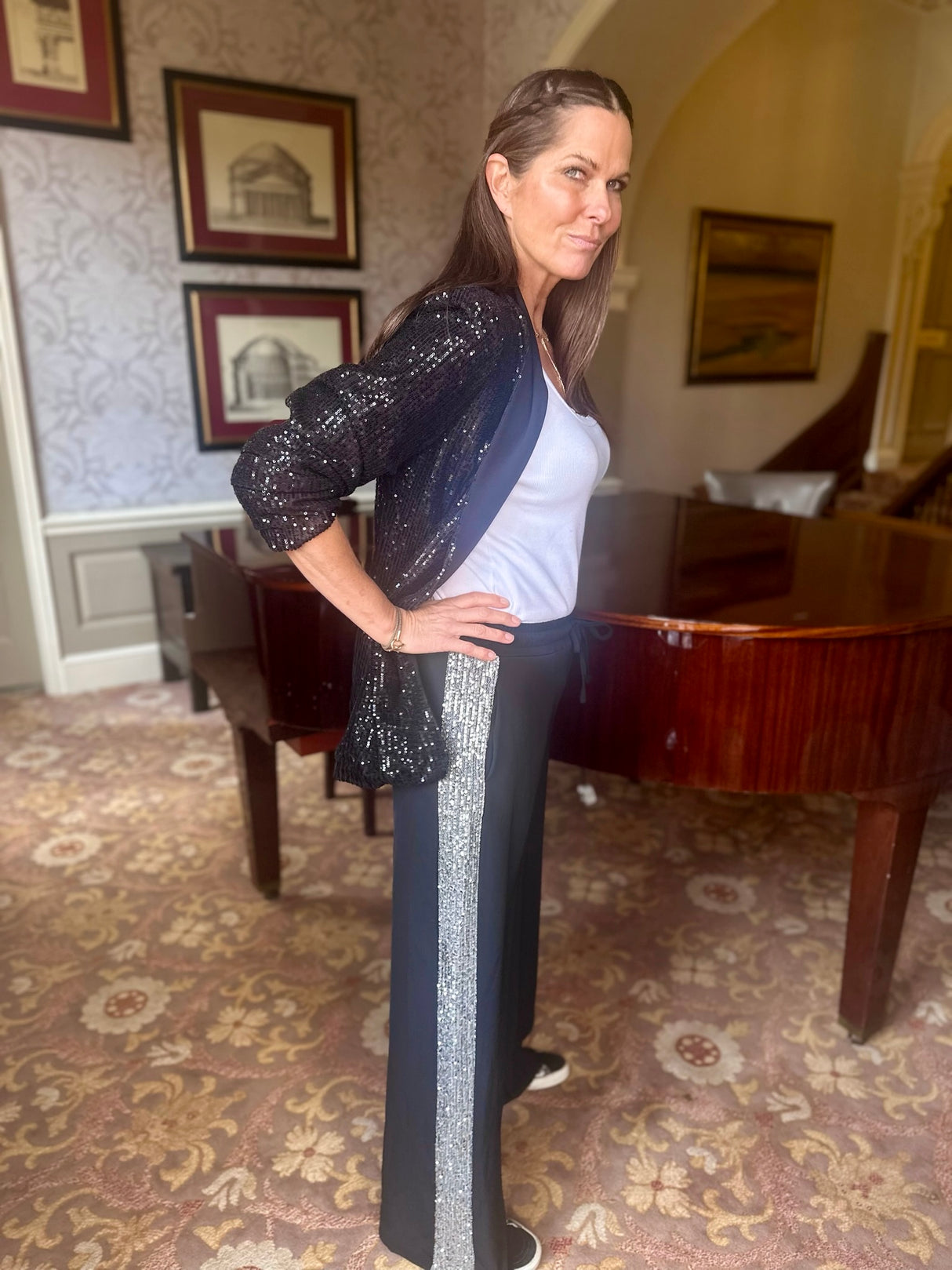 Pantalón Tempest - Negro con lentejuelas plateadas