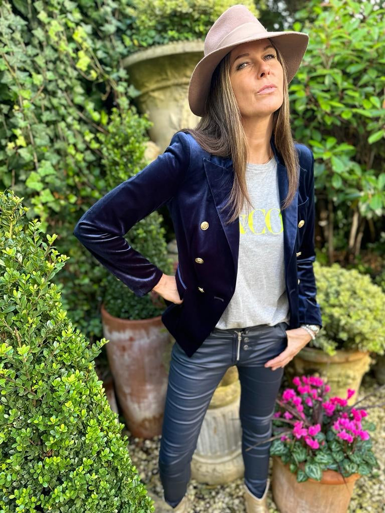 Jean Lux efecto cuero azul marino