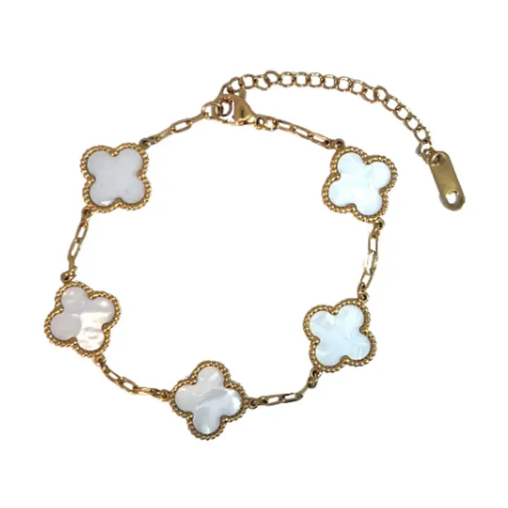Four Leaf Bracelet - White/Gold