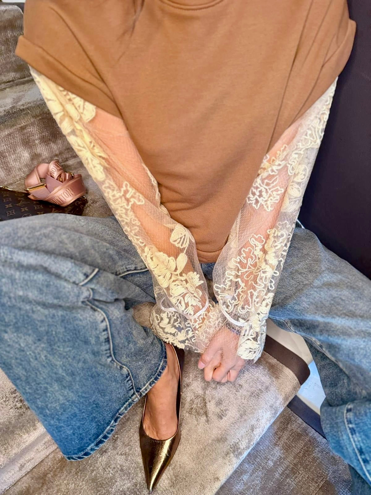 Frost Lace Sleeve Sweatshirt - Coffee **LIMITED EDITION**