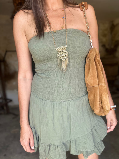 Den Ruffle Playsuit - Khaki