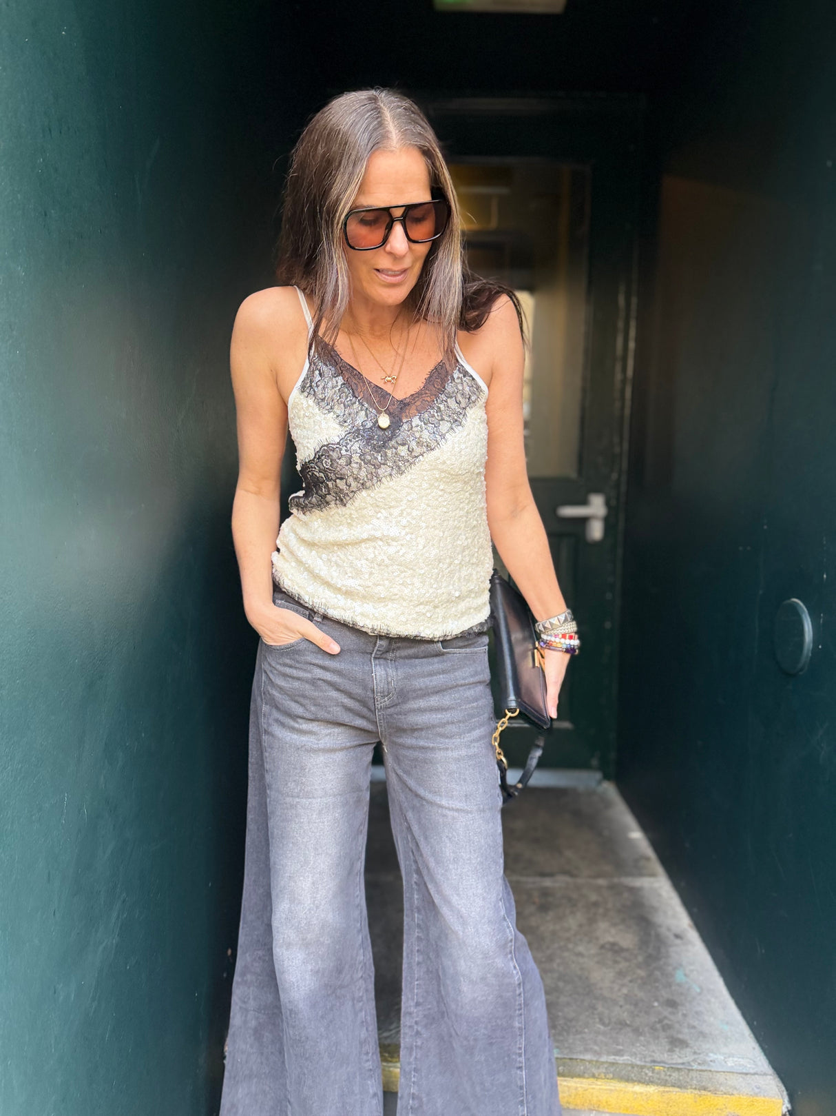 Harley Lace Sequin Cami - Ivory