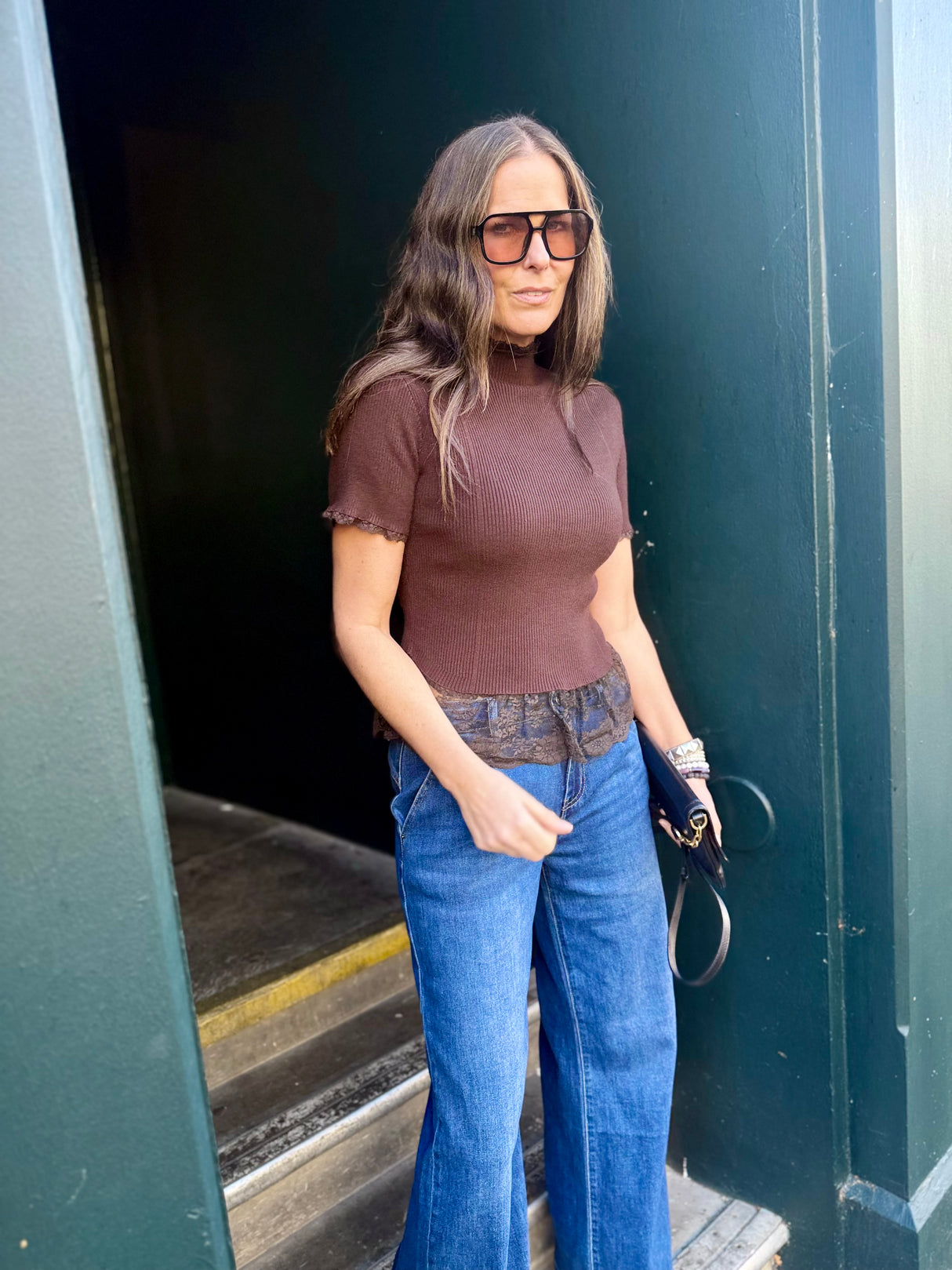 Ophelia Short Sleeve Turtleneck - Chocolate