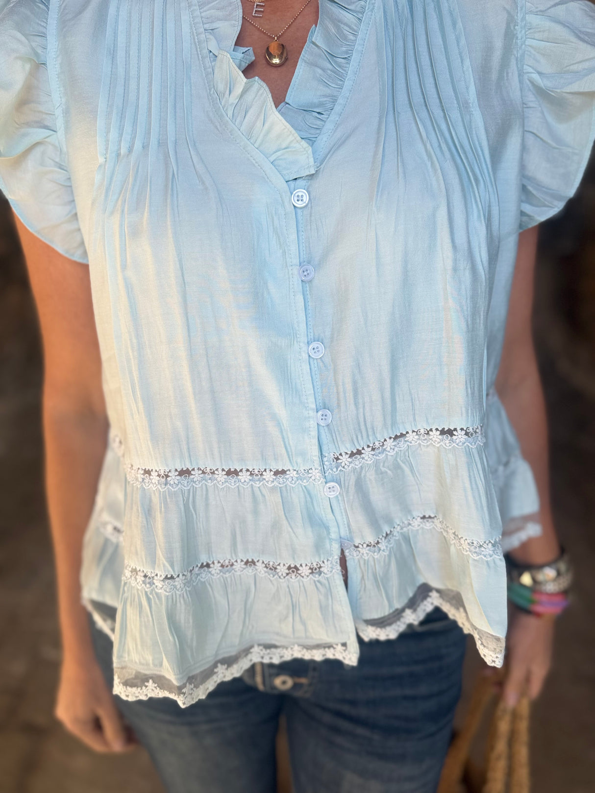 Arden Ruffle Blouse - Blue