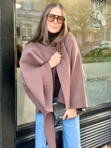 Fliss Knitted Cape with Scarf - Chocolate