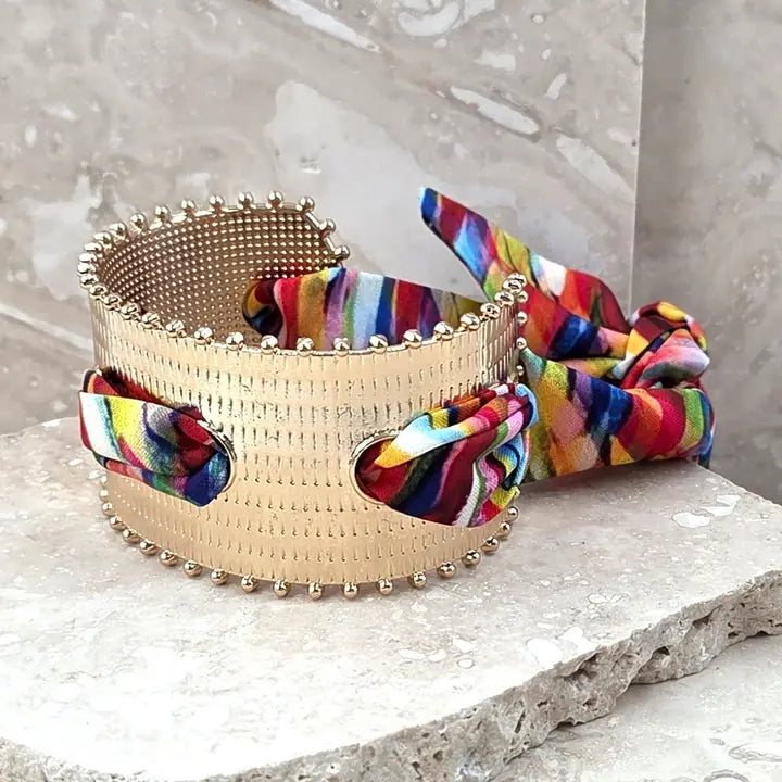 Silky Threaded Gold Bangle - Multi