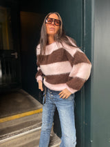 Freddie Stripe Knit - Baby Pink/Choc