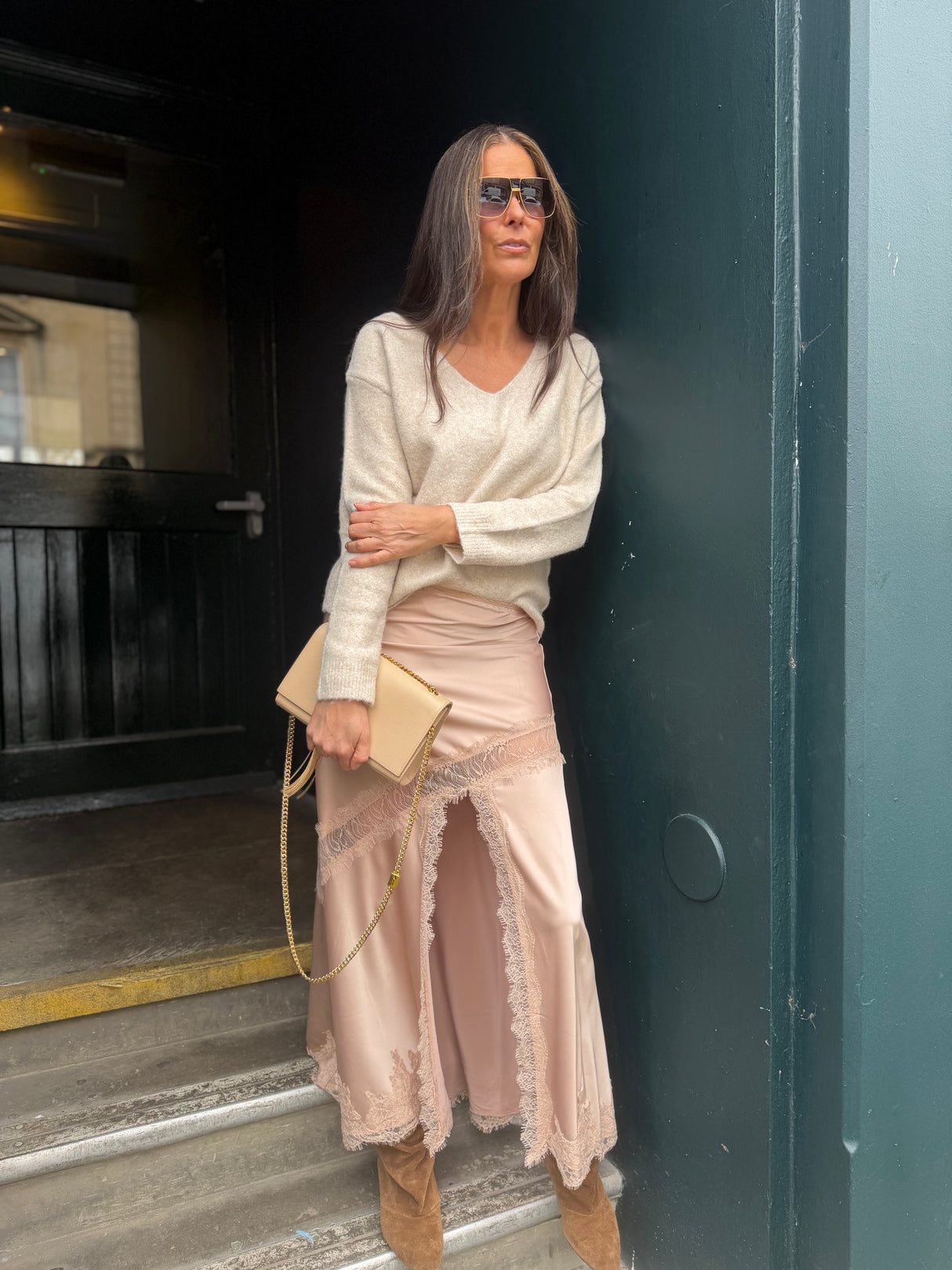 Highland Satin Lace Skirt - Blush