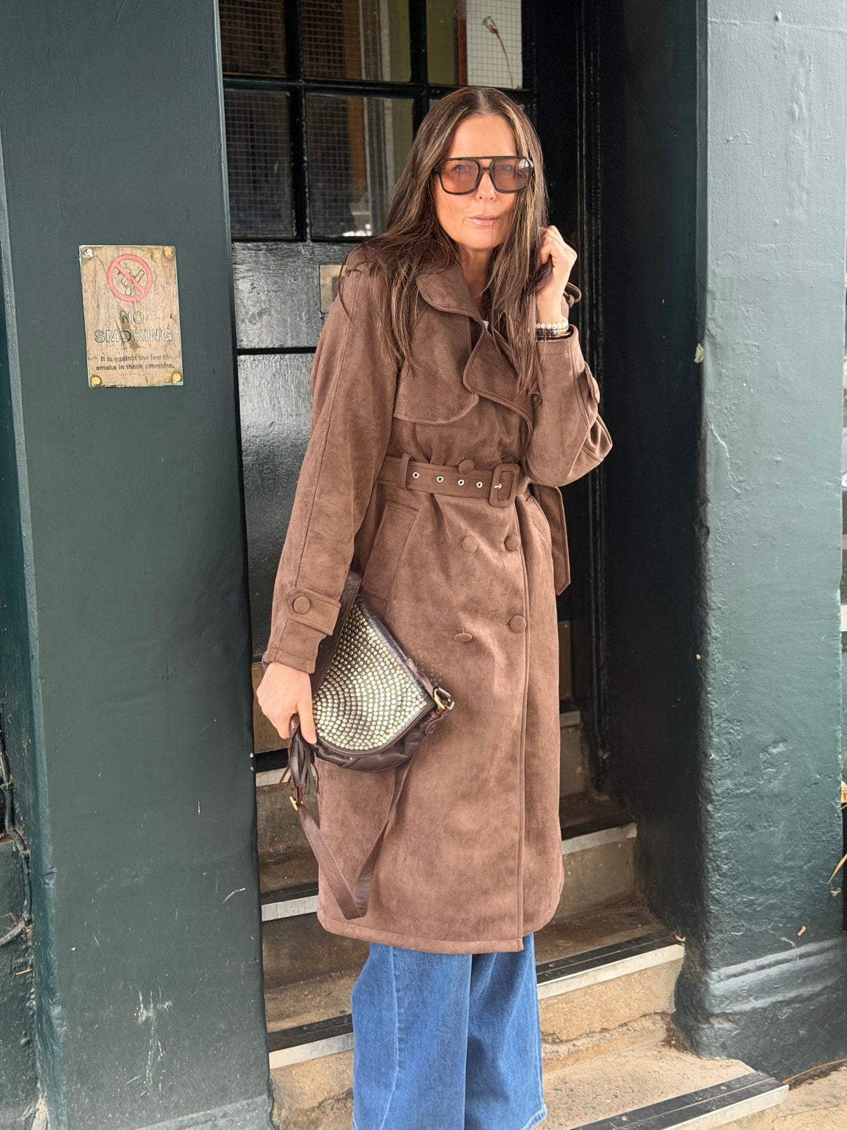 Tabitha Faux Suede Trench - Chocolate