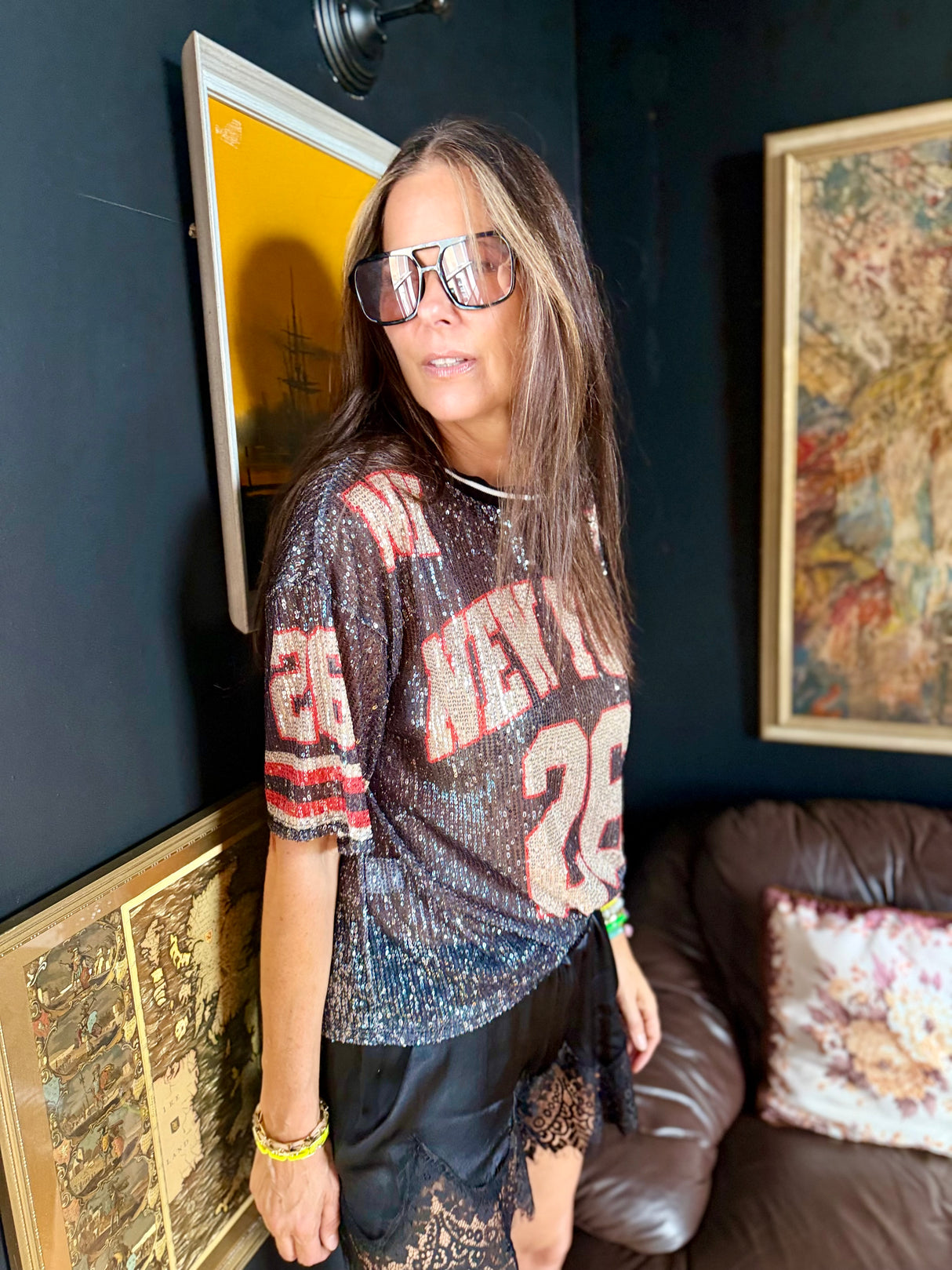 Sequin NFL Inspired Top - Black