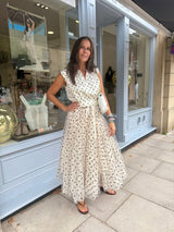 Polka Dot Tulle Midi Skirt - Cream