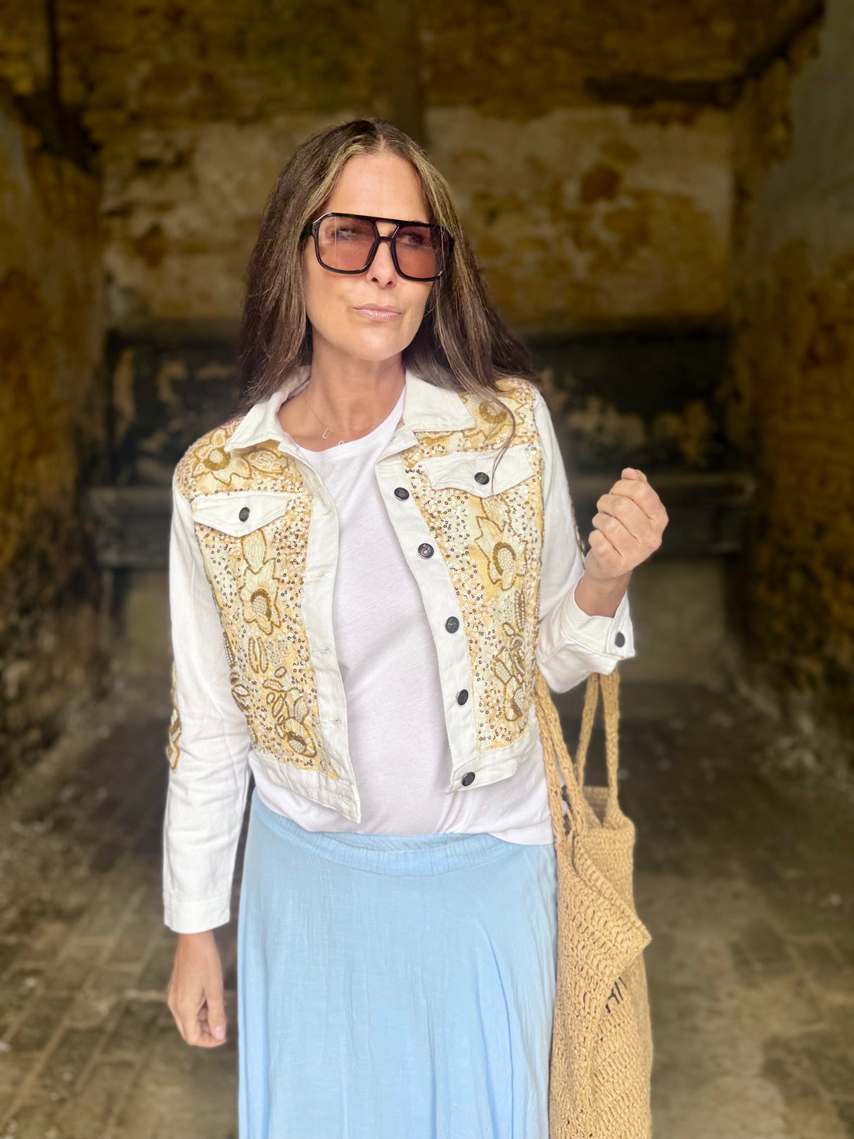 Pearl Embellished Denim Jacket