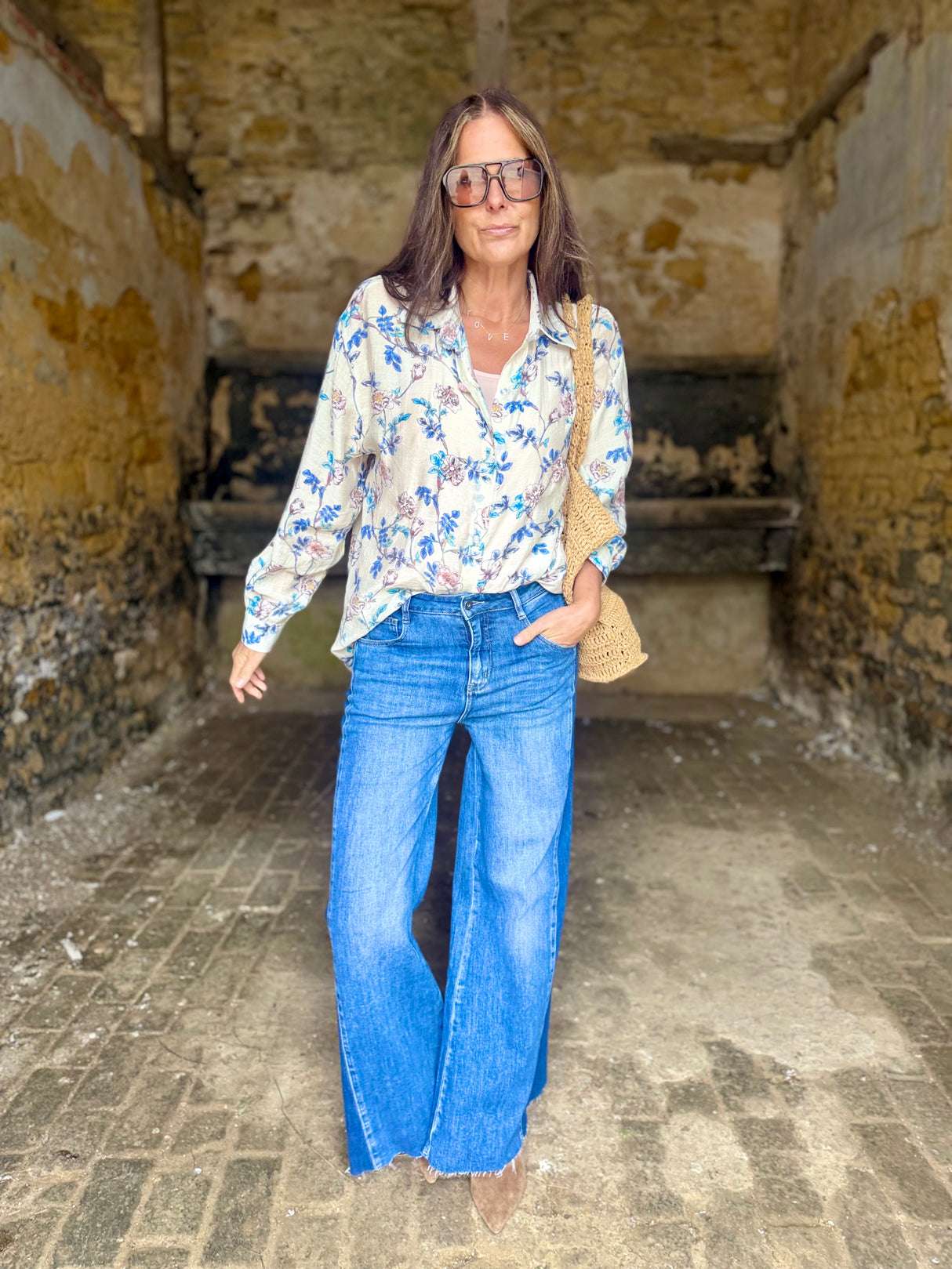 Lavender Embellished Printed Blouse