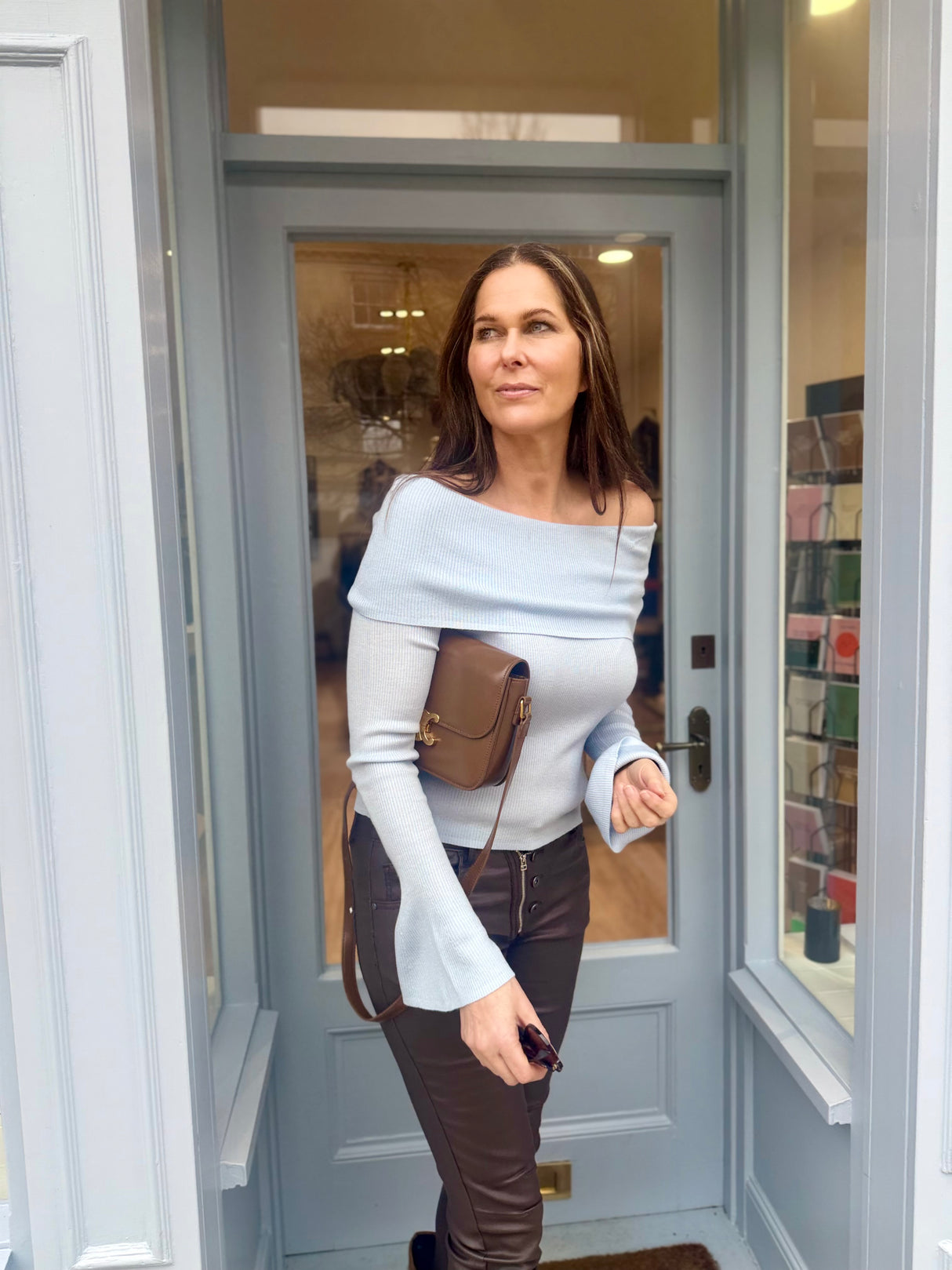 Newton Knitted Off Shoulder Knit - Blue