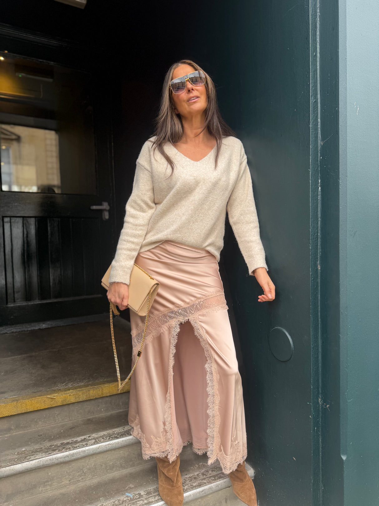Highland Satin Lace Skirt - Blush