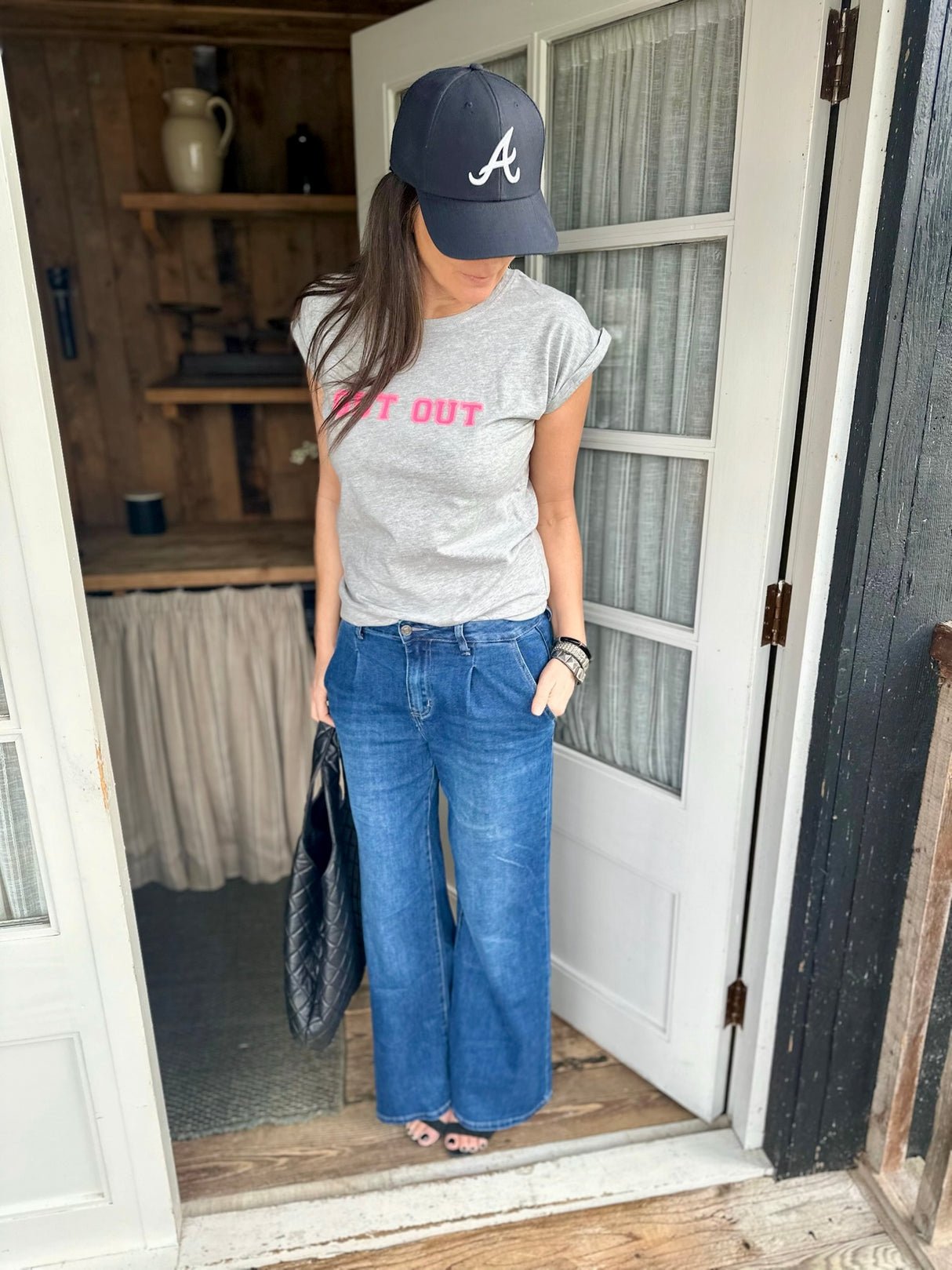 Camiseta Out Out gris/rosa neón