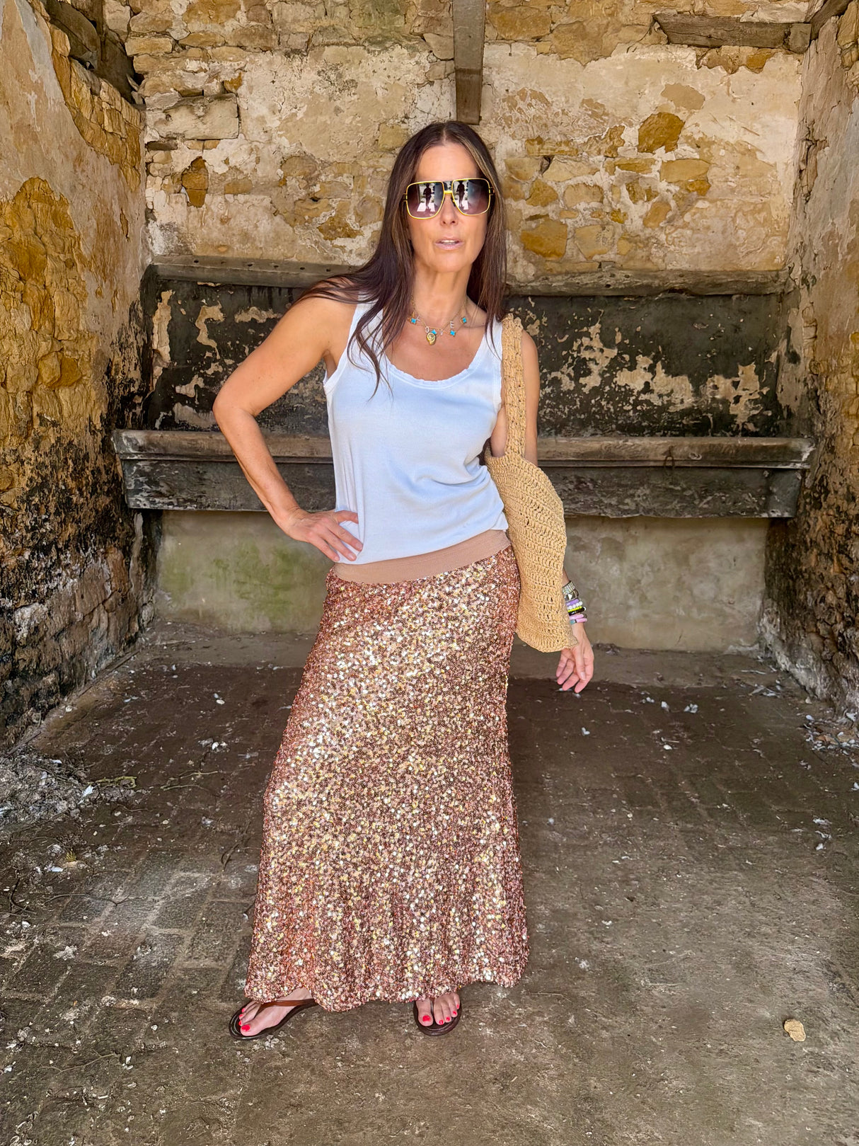 Seline Sequin Skirt - Rose Gold
