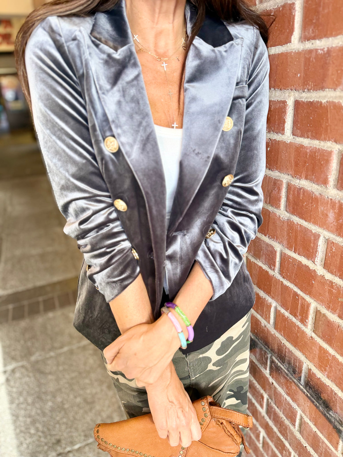 Victoria Velvet Blazer - Grey