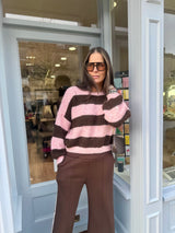 Evelyn Stripe Crew - Pink/Choc