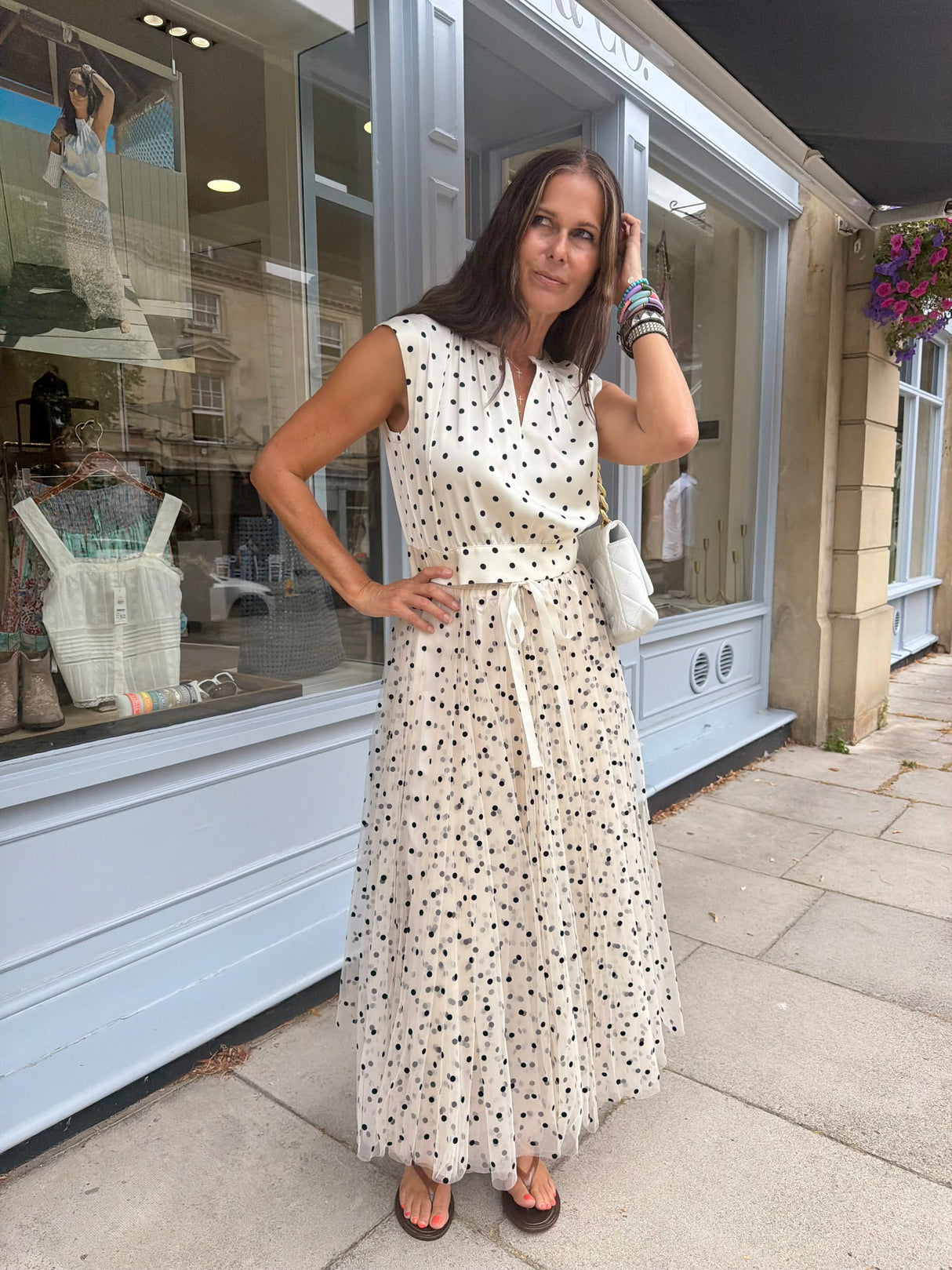Polka Dot Tulle Midi Skirt - Cream