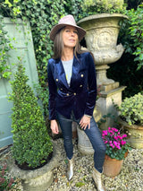 Blazer Victoria de terciopelo azul marino
