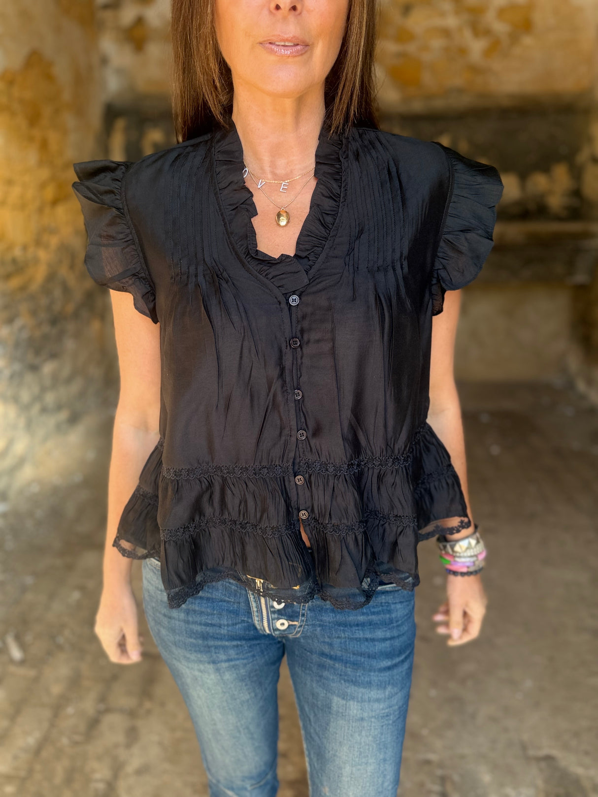 Arden Ruffle Blouse - Black