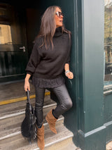 Arabella Lace Roll Neck Jumper - Black