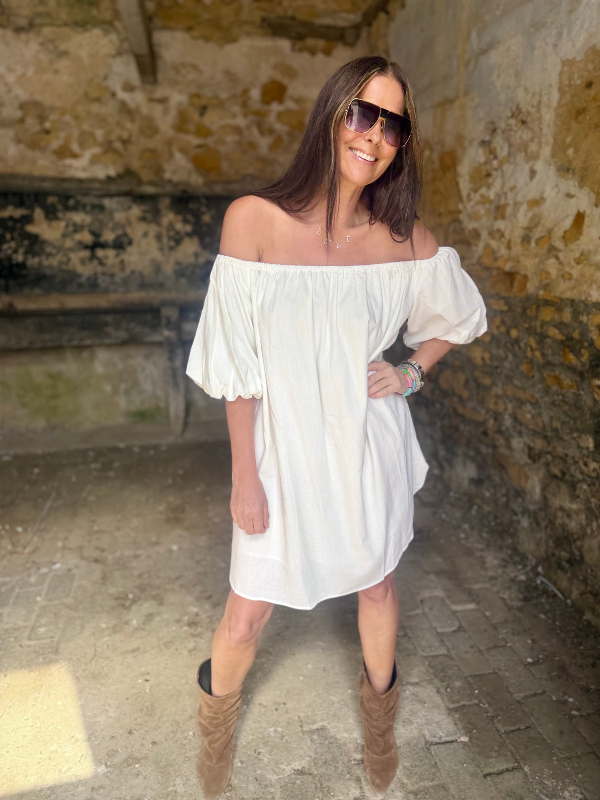 Off The Shoulder Dress- White