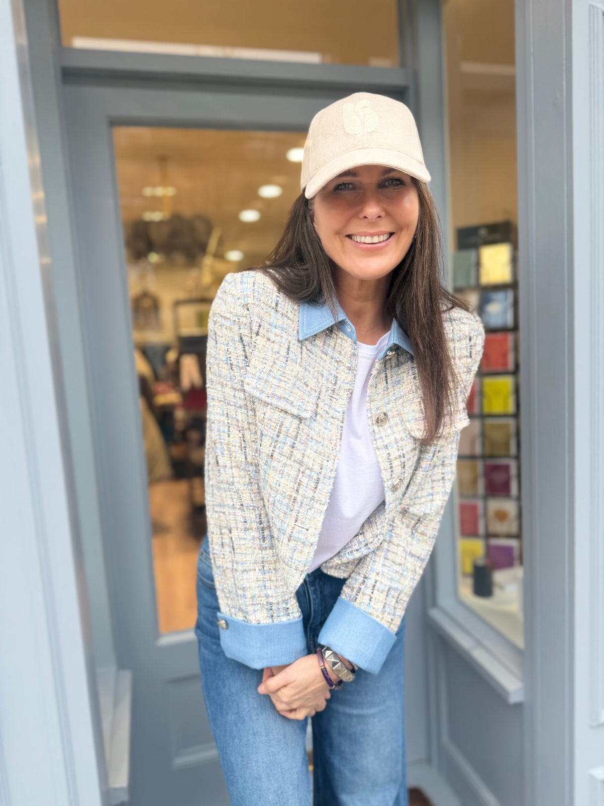 Verity Sequin Cropped Jacket - Baby Blue