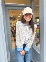 Verity Sequin Cropped Jacket - Baby Blue