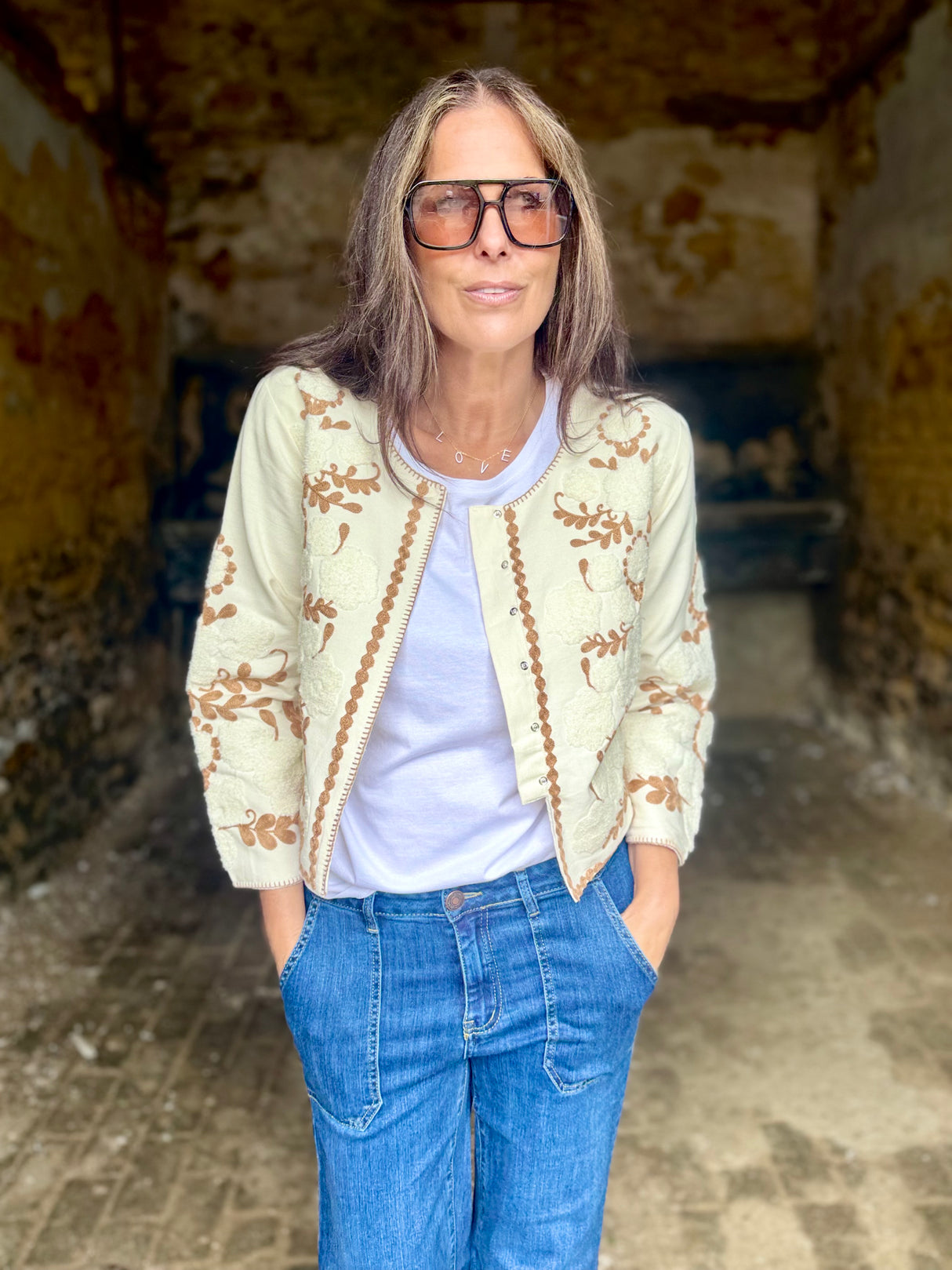 Imy Embroidered Cropped Jacket - Neutral