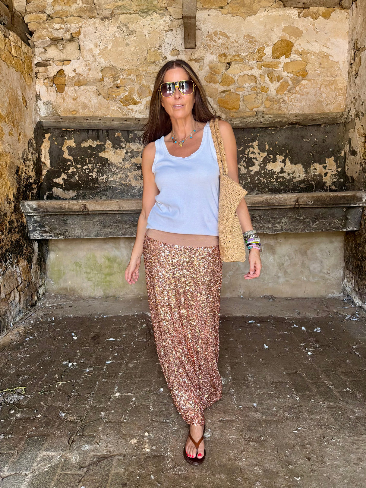 Seline Sequin Skirt - Rose Gold