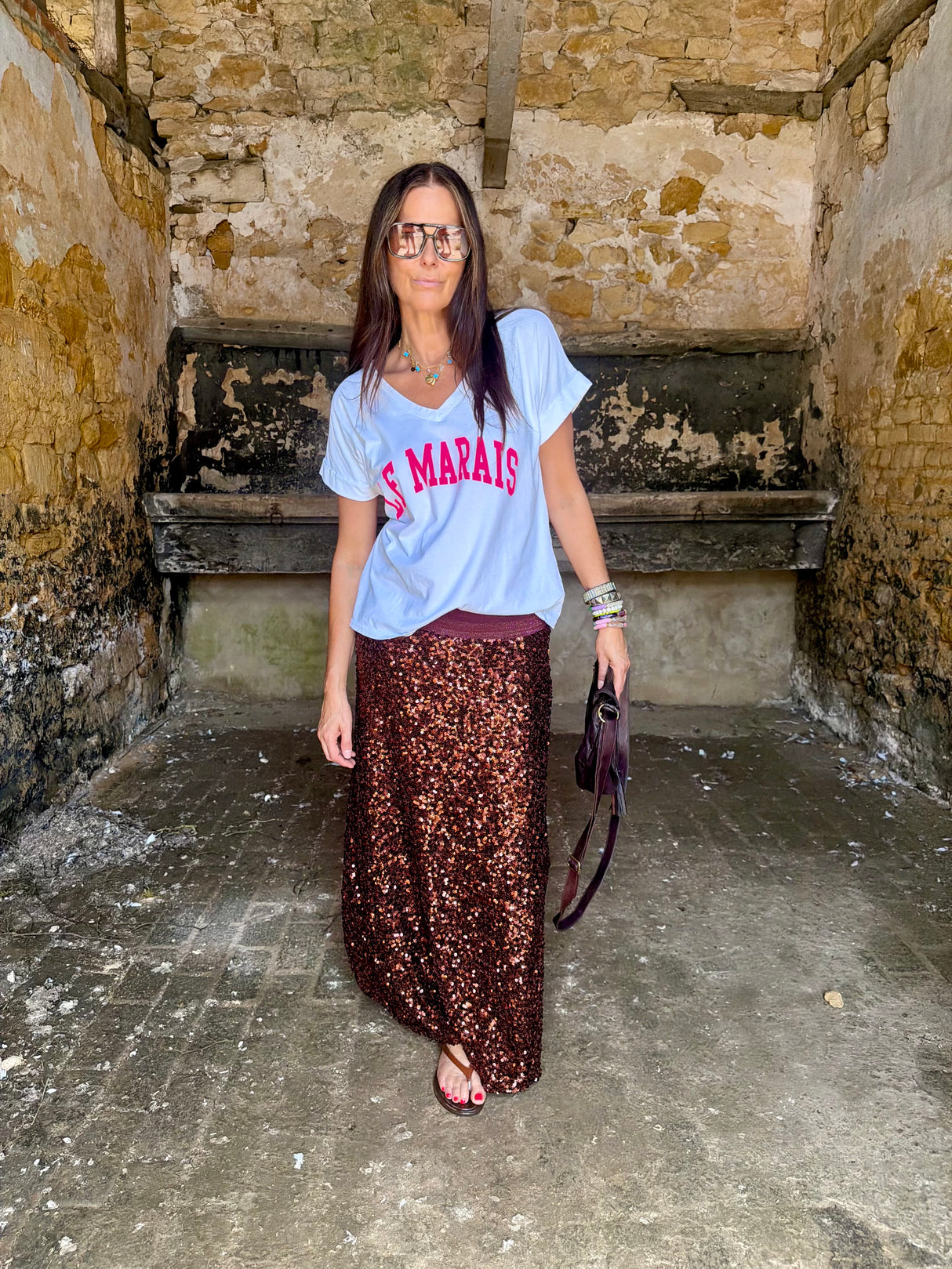 Seline Sequin Skirt - Chocolate