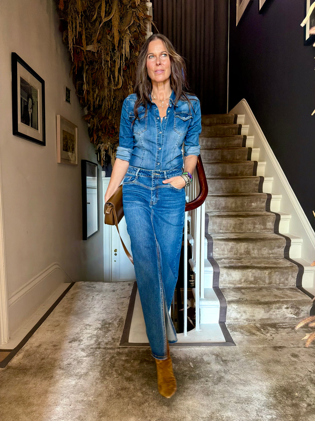 Crush Denim Maxi Skirt